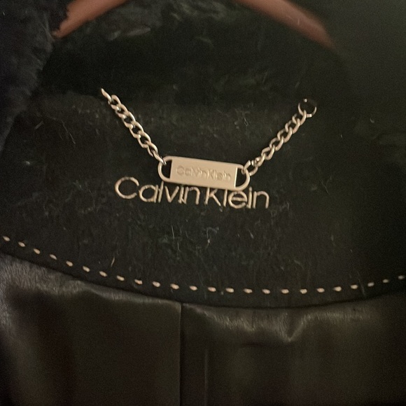 Calvin Klein wool blend belted coat with faux fur hood size small - Picture 2 of 10